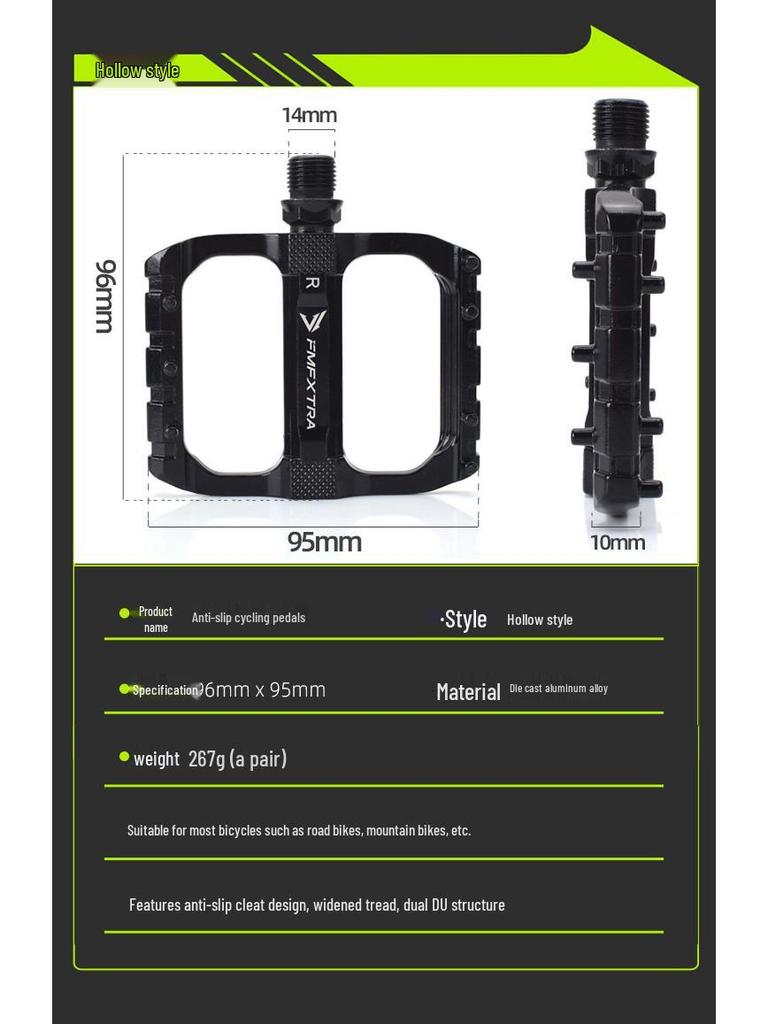 Anti-slip aluminium mountainbikepedalen met dubbele DU-lagers