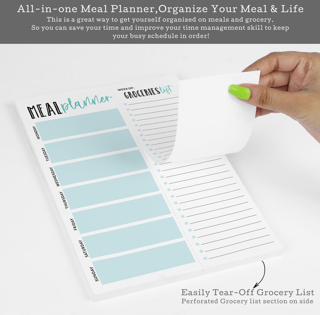 Inkdotpot Weekly Meal Planner Notepad 7"x10 , "Kitchen Menu" Magnetic Meal Planning Pad with Tear Off Grocery S-54 Sheets