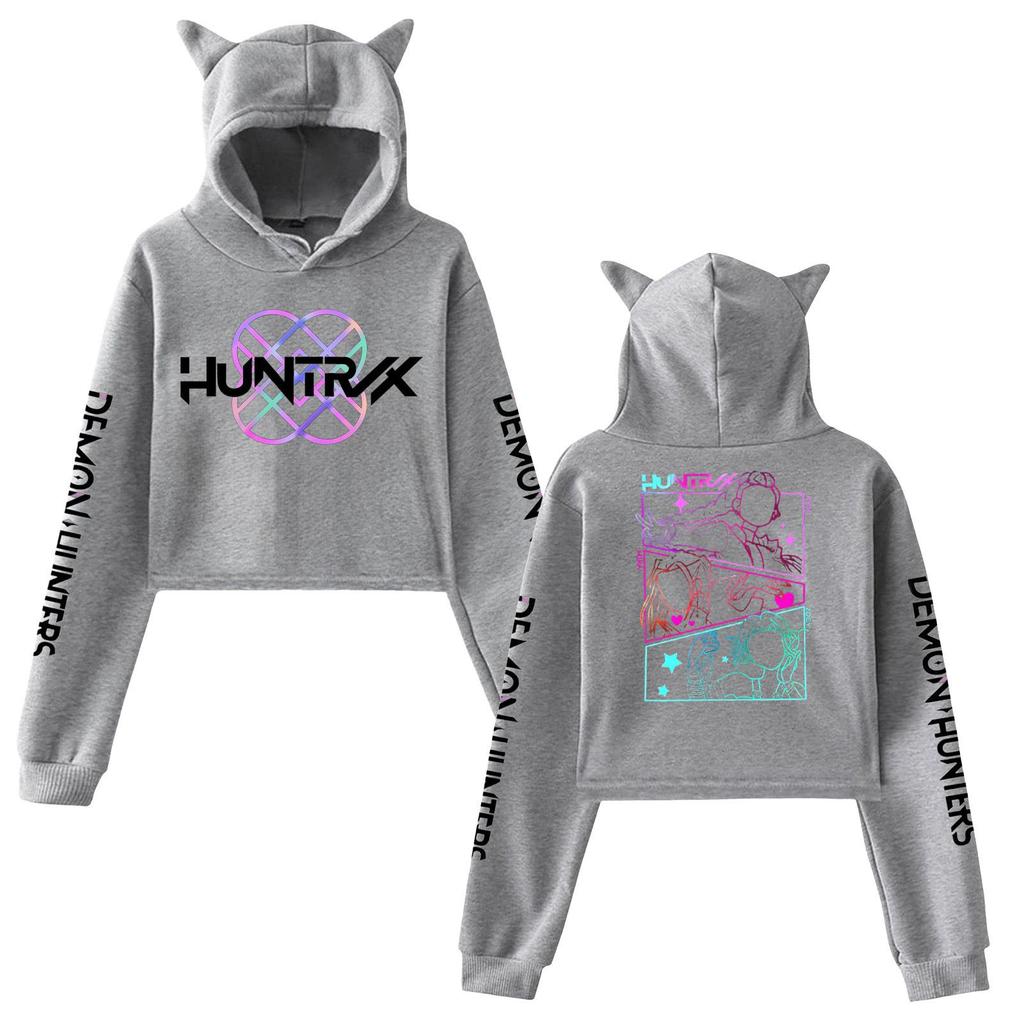 KPop Demon Hunters Hoodies Cosplay Costume Hoodies Sweatshirt for Girls Cat Ear Crop Pullover Casual Clothes