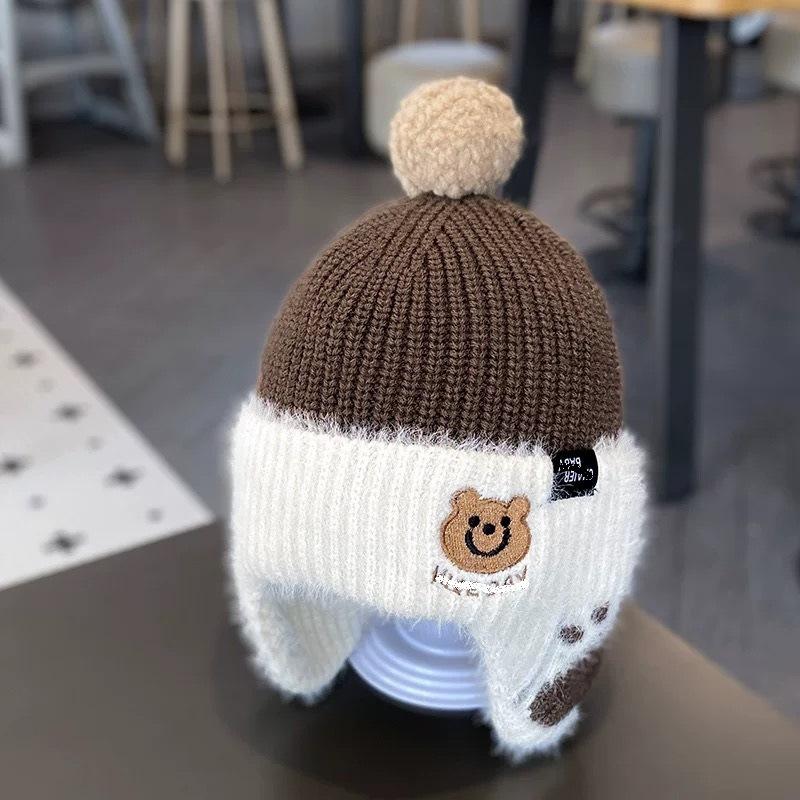 Baby hat autumn, winter, autumn and winter bear trendy cool knitting cute ear protection wool hat children's pullover children's warmth