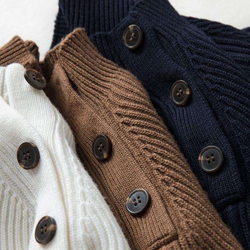 Women Loose Button Solid Color Half High Collar Sweater Korean Temperament Knitted Sweater Women's Tops Bottoming Sweater Sweater Autumn and Winter