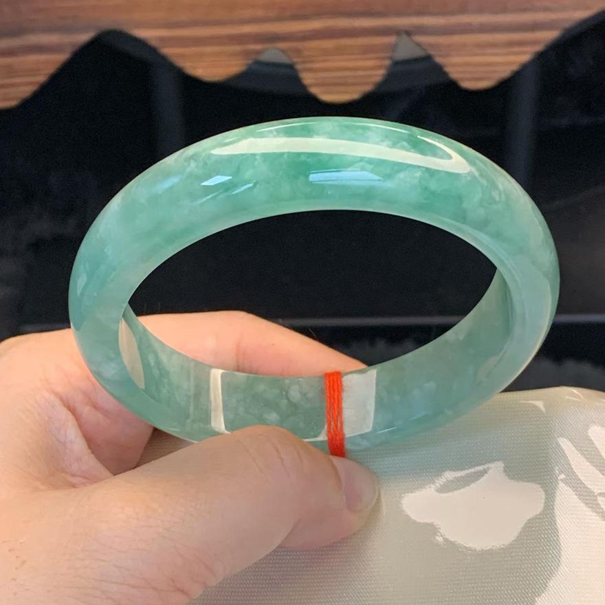 Myanmar Green Jade Bracelet with Large Inner Diameter and Ice-Waxy Texture - Natural Oil Treated Round Strand Inner Diameter 56mm for 50-52kg Wearer