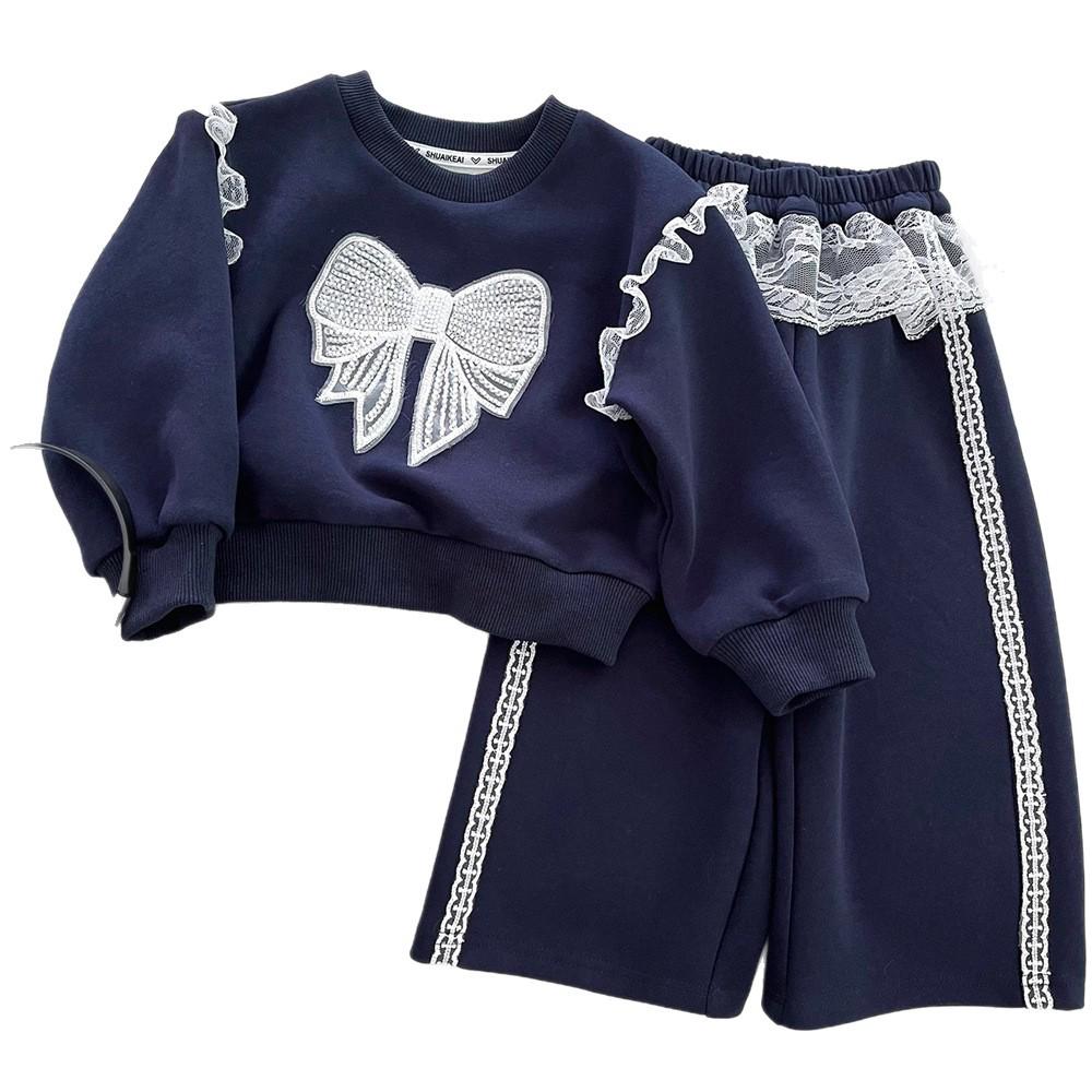 Set Trendy din Două Piese pentru Fete: Bluză cu gât rotund și pantaloni cu picior larg, Toamna 2025