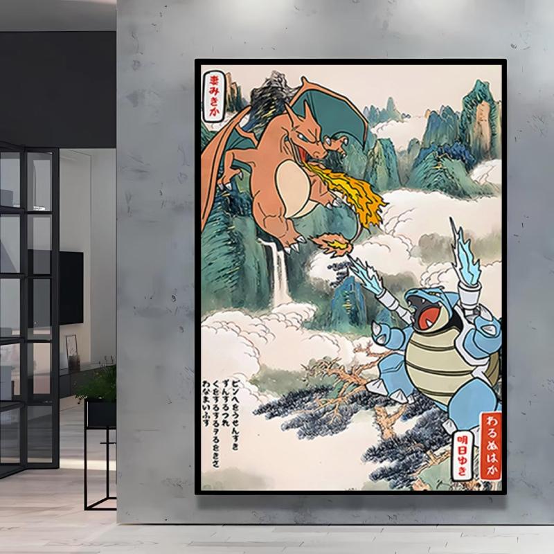 Poster and Painting  Mewtwo Charizard Christmas Gifts Home Room Picture Wall Art Classic Spray Printing Canvas Painting