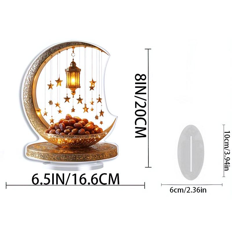 1Pcs 2D Elegant Acrylic Crescent Lantern And Star Shaped Desktop Decoration For Eid Al Fitr Celebration Home Decoration Ornament