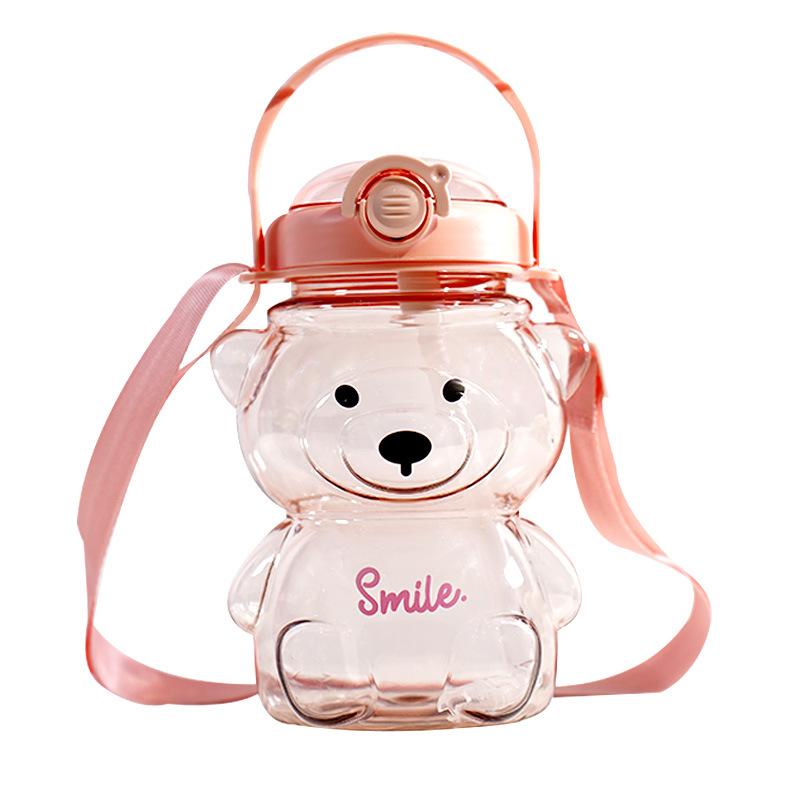 Internet Celebrity Bear Water Cup Summer High Value Large Capacity Bear Belly Cup Strap Portable 1000ml Straw Cup