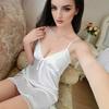 Women Bow Ribbon Bedroom Nightwear Comfortable Solid Color Sleepwear Polyester Summer Lace Ruffle Design Satin 6 Colors