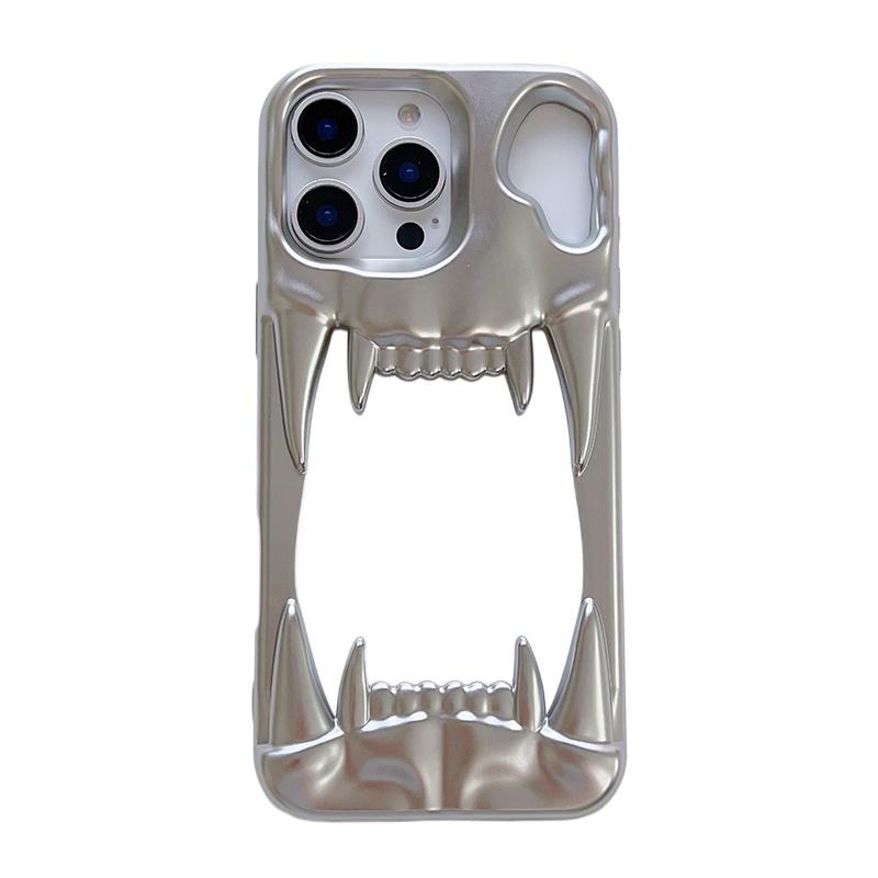 

Fashion Metal Matte Silver Tiger Tooth Heat Dissipation Phone Case For iPhone 17 16 Pro Max 15 13 12 11 14 Plus Soft TPU Cover iPhone 16 Pro