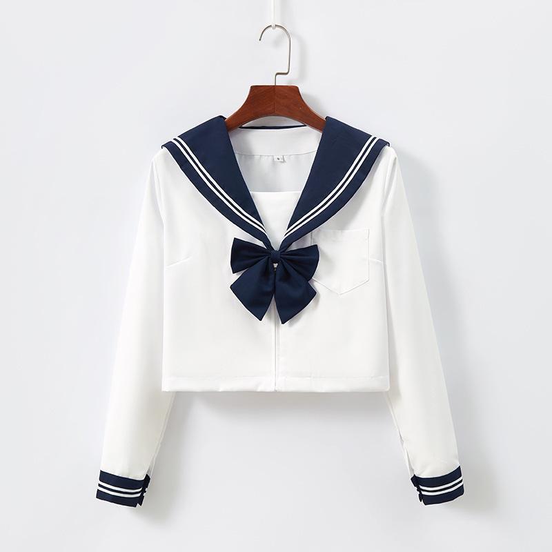 Navy Collar White Sailor Suit JK Uniform Set with Skirt