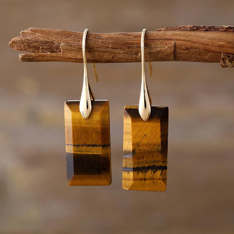 High quality fashion light luxury rectangular tiger eye natural stone earrings earrings popular jewelry