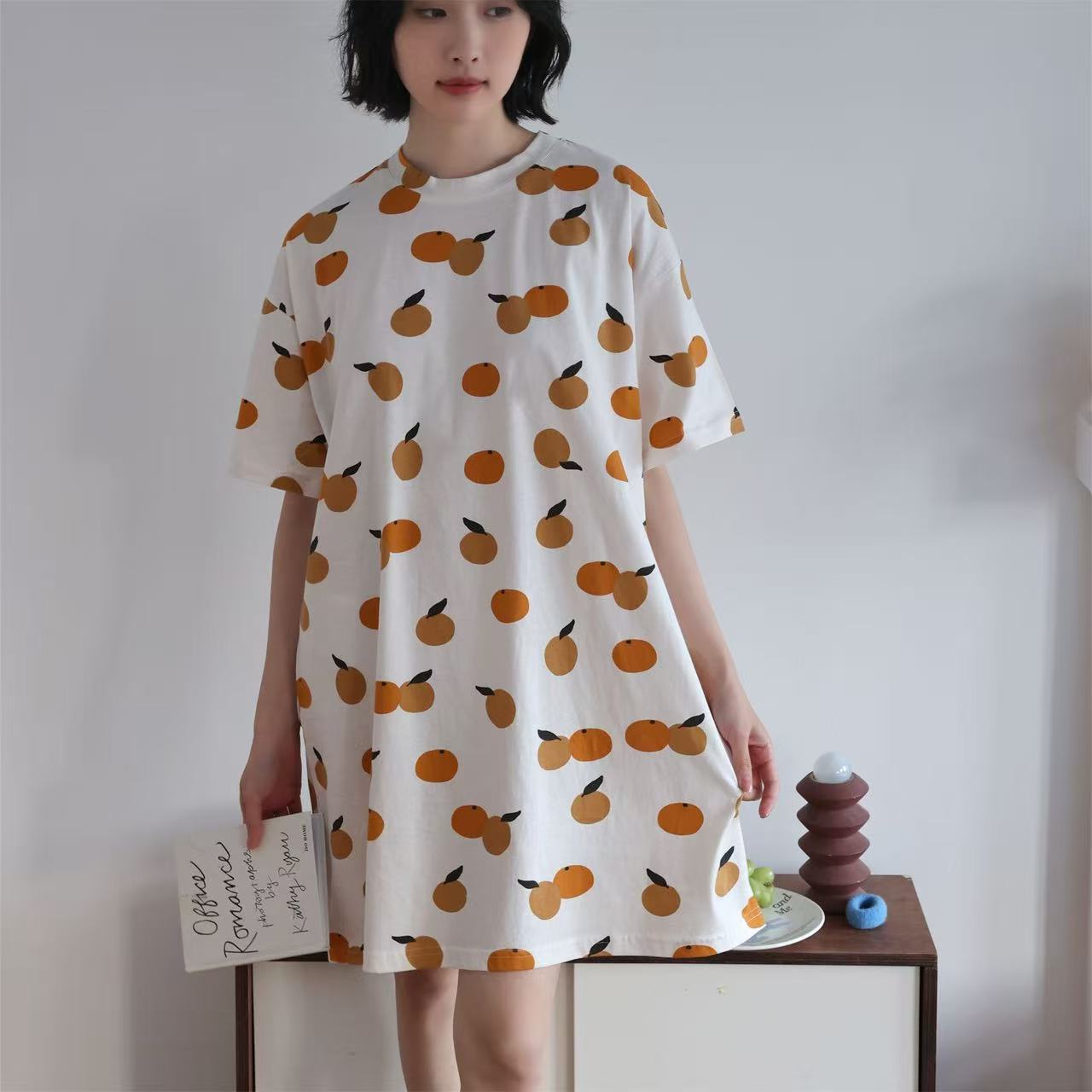 2026 new 3D printed nightdress women s loungewear loose short sleeves cute cartoon dress daily versatile S