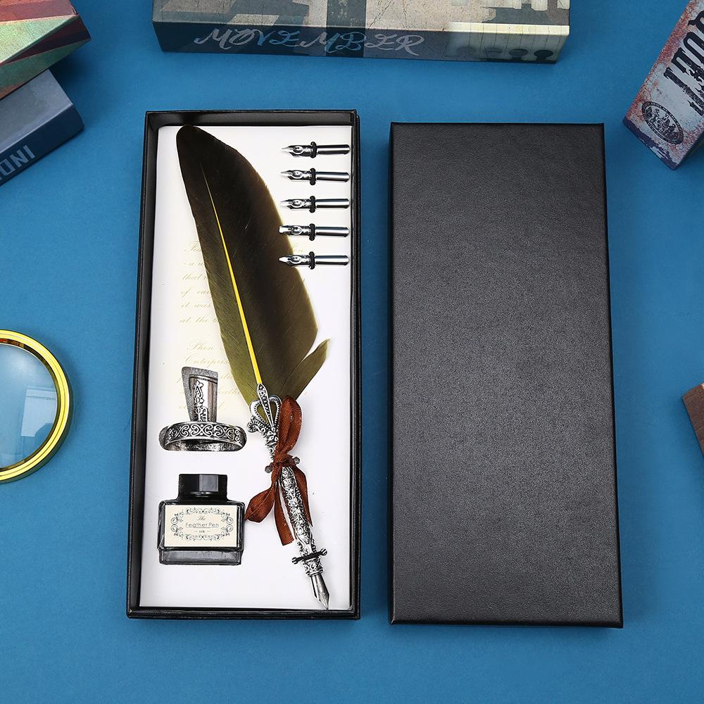 Vintage British Feather Pen Gift Box Mechanical Steampunk Dip Pen Student Graduation Gift