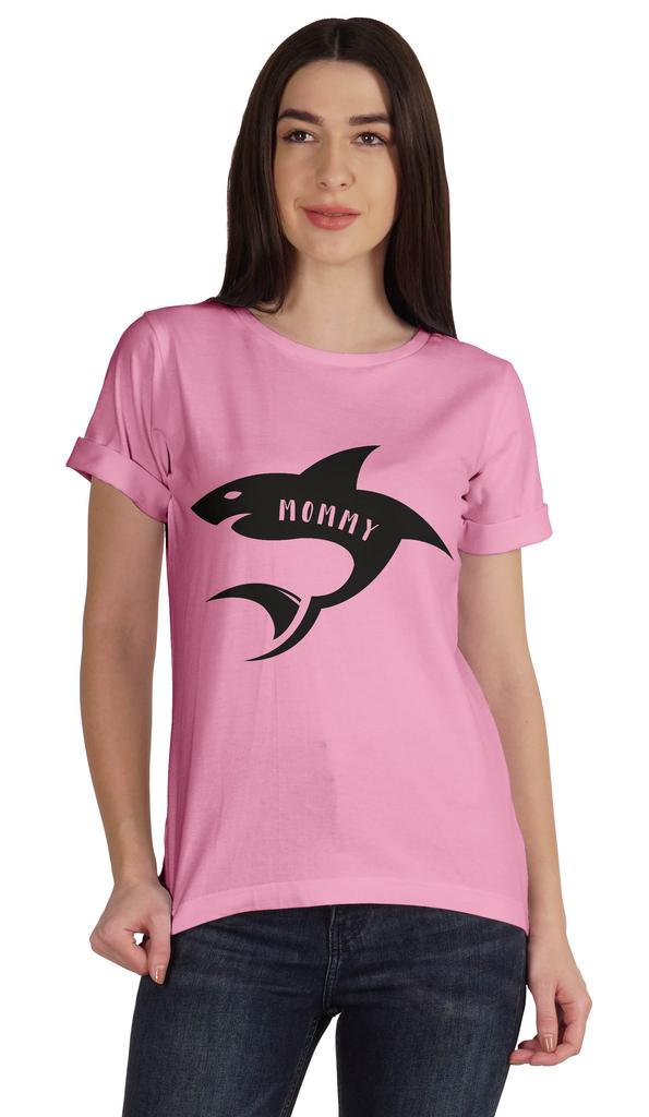 Inkmeso Scoop-Neck Mommy Shark Graphic Tshirt Short Sleeve Women Cotton Tee