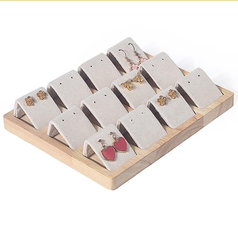 Bamboo Wood Earrings Display Stand DIY Velvet Props Show Stand  Window Counter