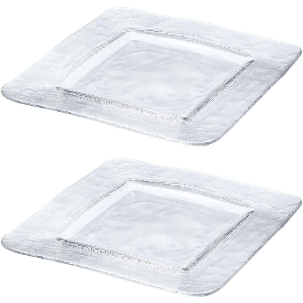 Toyo Sasaki Glass Orbit Square Plates, 280mm, Set of 2, Made In Japan, Large Platters, Glass Dishes, Tableware, Item 46351