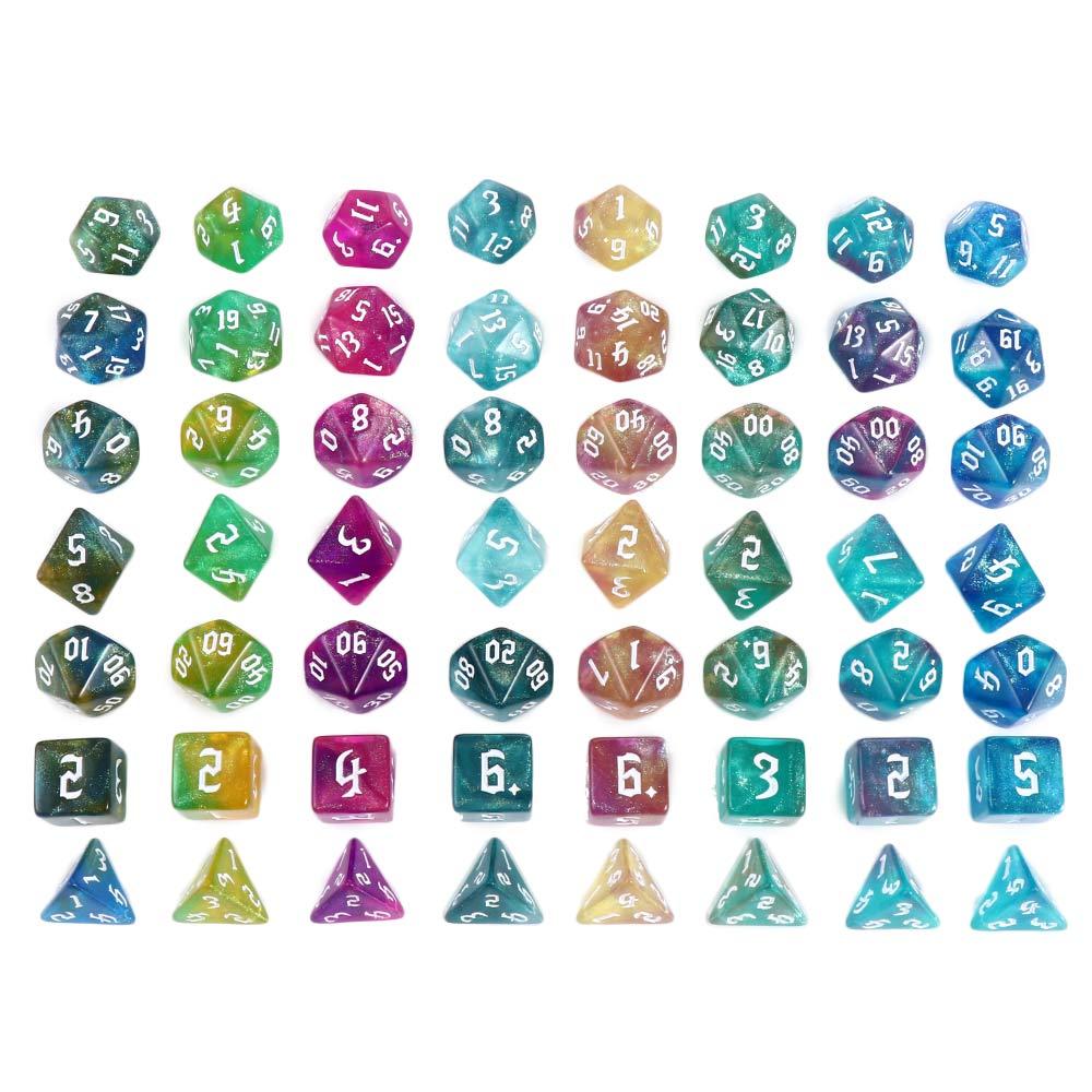 Dice Number Two-tone Dice Set 7-Die Carved Pattern Dice Set Iridescent Glitter Polyhedral Dice