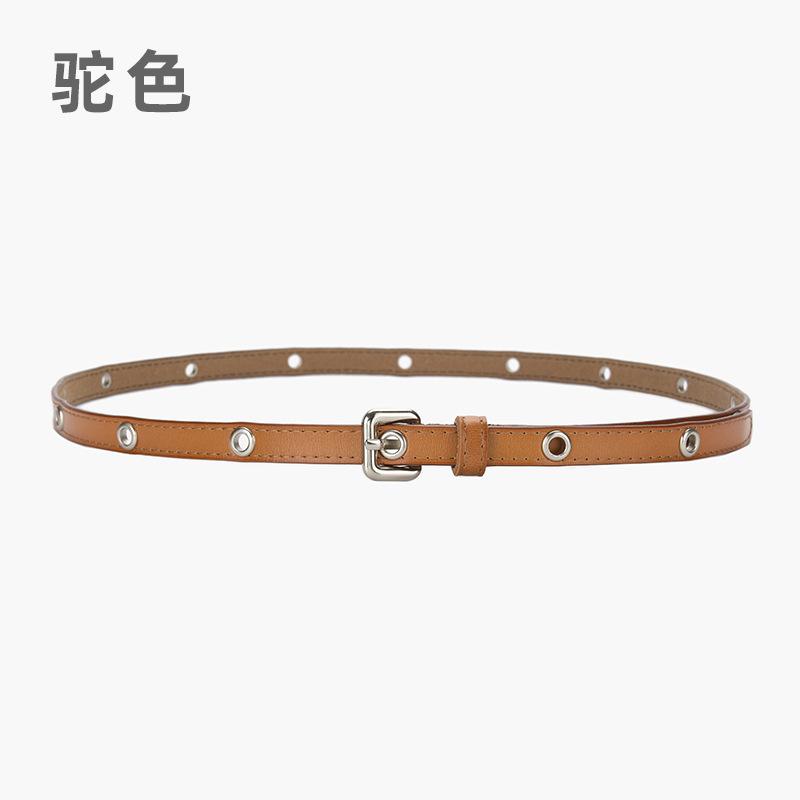 New cowhide women's belt personalized fashion gas eye rivet decorative belt women's fashion dress thin belt tide