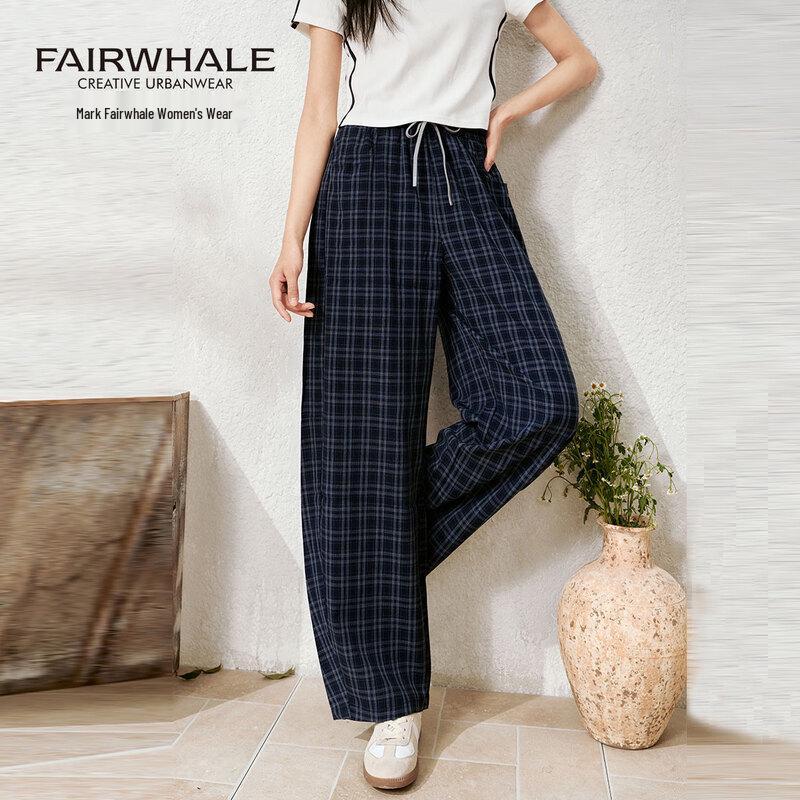 Mark Fairwhale Women's Vintage Plaid High-Waist Wide-Leg Casual Pants