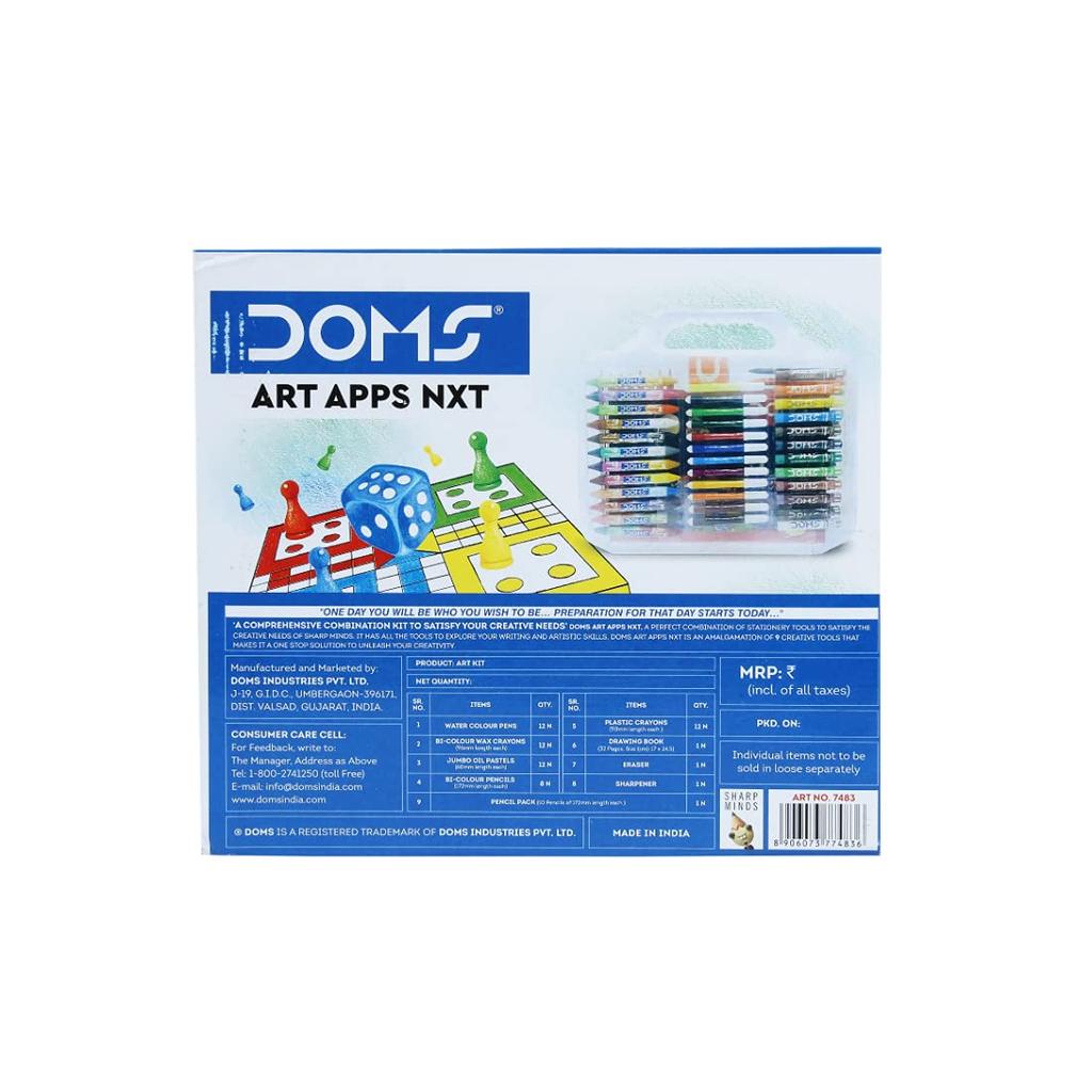 Doms Art Apps Nxt Kit With Plastic Carry Case School Art Stationery Kit for Kids Drawing Colouring & Gifting Set