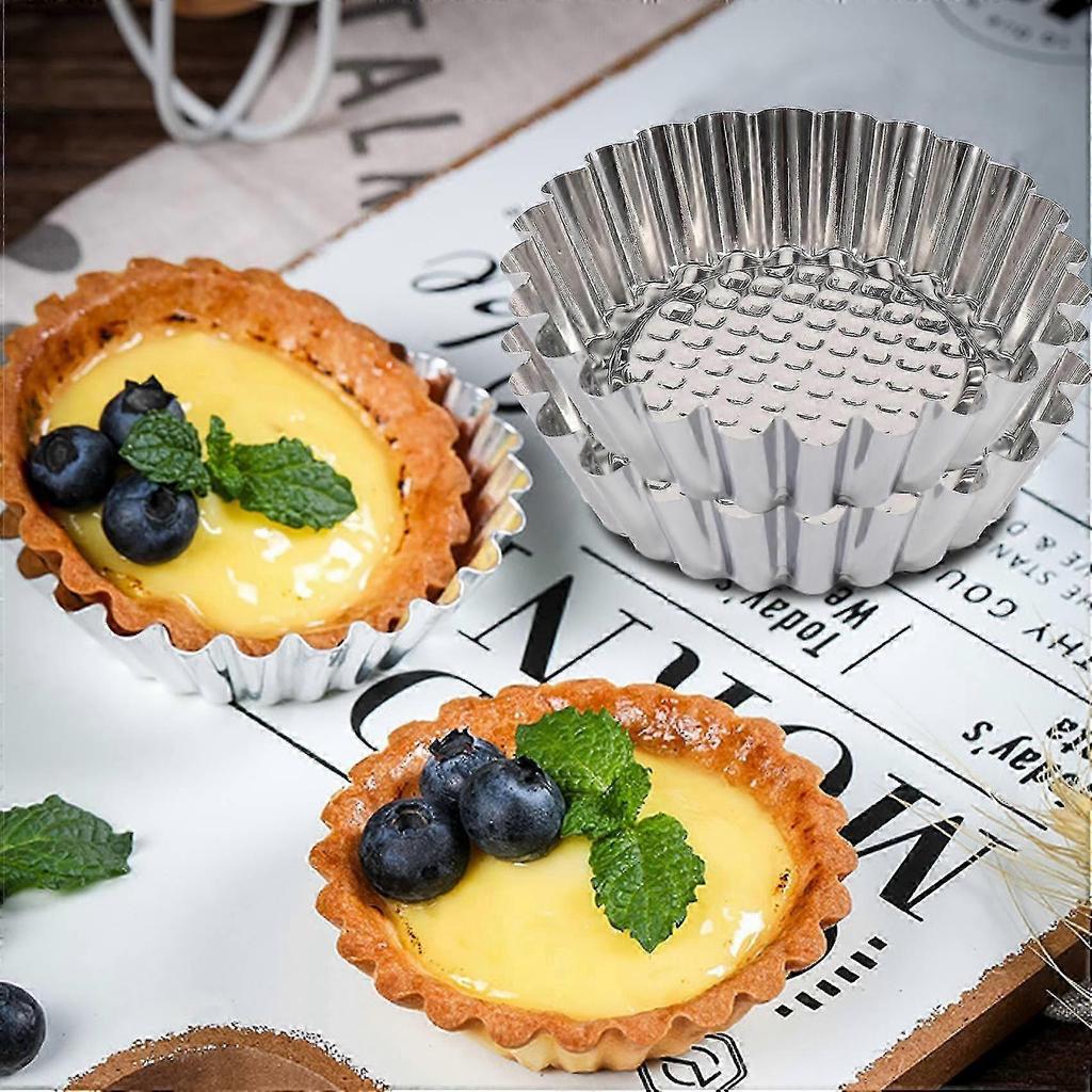 20PCS Stainless Steel Egg Tart Mold Round Shape Fluted Design Cupcake Baking Molds Reusable Metal M
