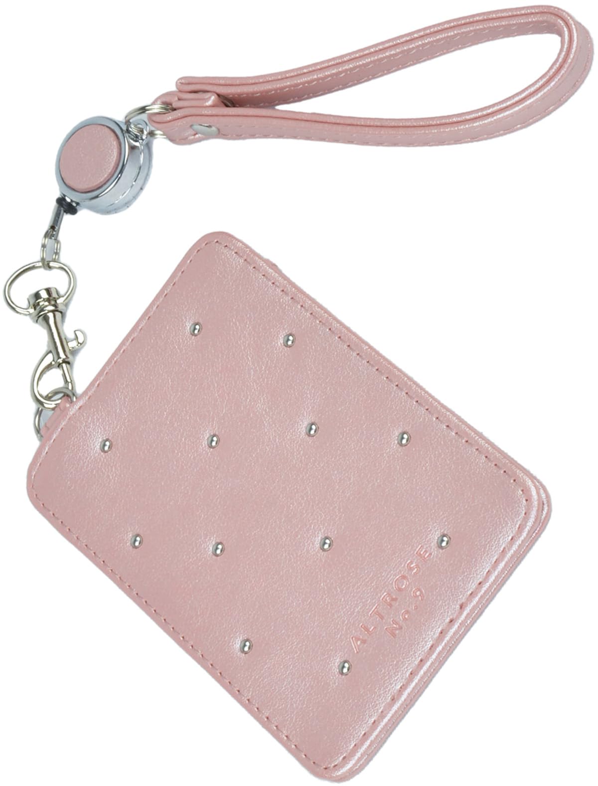 

Altro Rose Pink Pass Case, Pass Holder for IC Cards, with Strap and Reel, Polka Dot Pattern, Studs, and Studs, Cute, Holds 2 Cards, Simple, Metallic