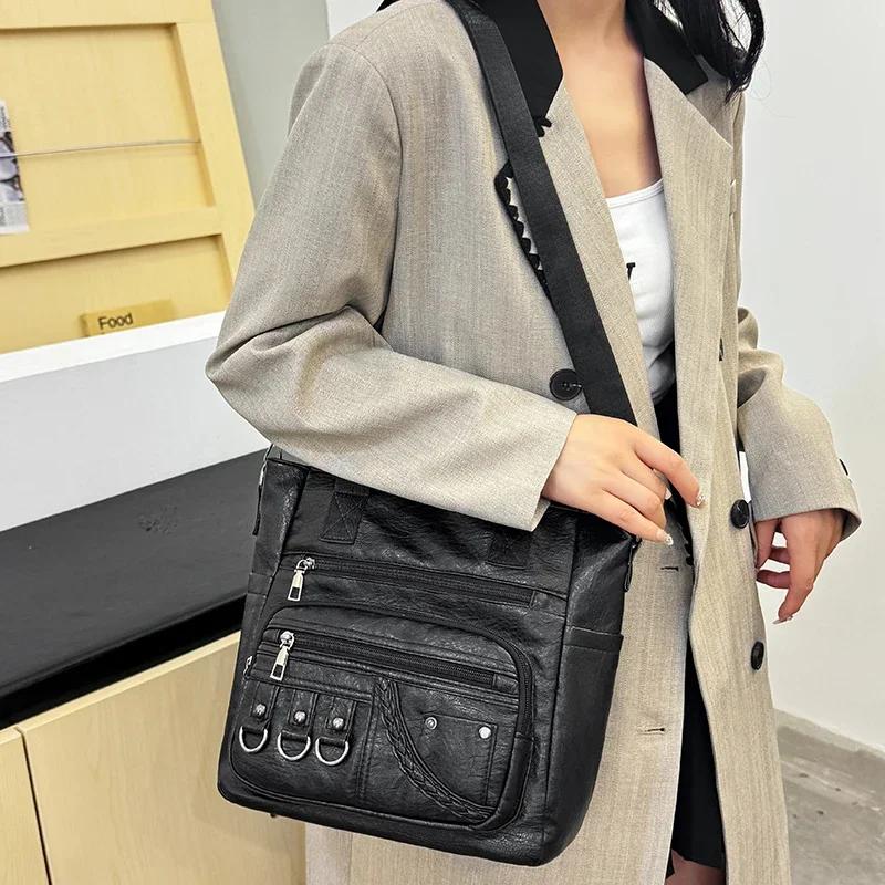 PU Fashion Youth Ladies Top-Handle Bags Versatile Zipper Crossbody Bags for Women  Commuting Sewing Thread