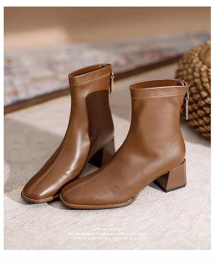 

Женские ботинки Мартин 2025 новая осень и зима корейская версия квадратный носок толстый каблук молния высокий каблук бархат средняя голень тонкие короткие ботинки 40