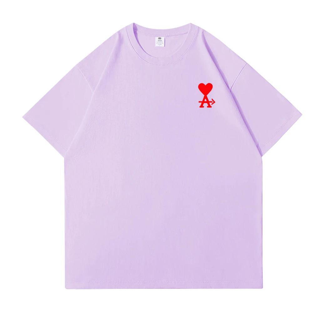 2D Pure Cotton High-quality Round-neck Korean Trendy Brand Red Heart-shaped Unisincter T-shirt for Both Men and Women