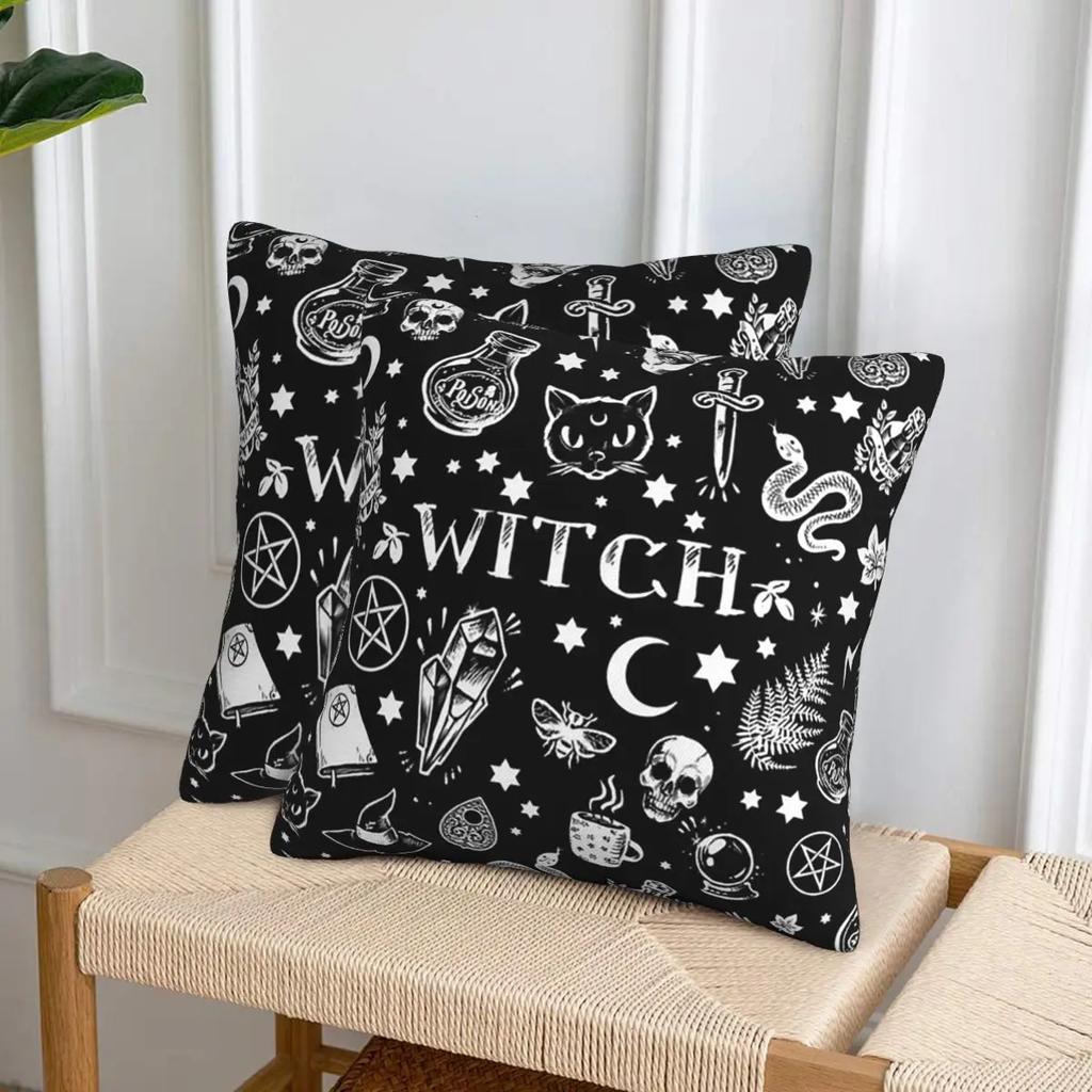 Skull Cat Moon Gothic Design 2 Pcs Square Pillowcase Pillow Cover Cushion Decor Comfort Throw Pillow For Home Sofa