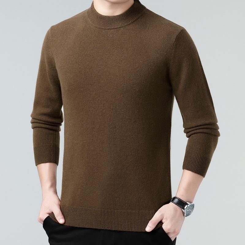 Men's 100% Wool Sweater, 2025 Autumn/Winter, Thickened Warm Half-High Collar, Middle-Aged Dad Knitwear