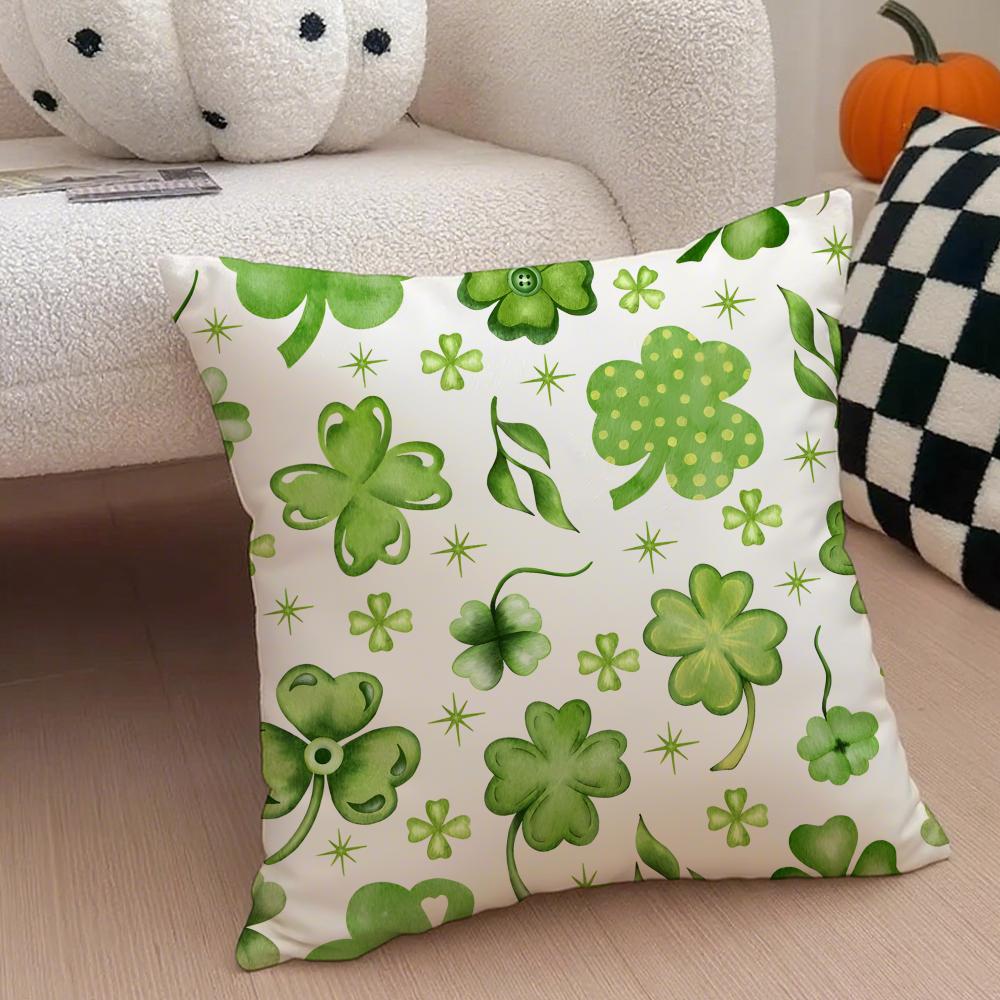 LLucky Four Leaf Clover Cushion Cover Throw Pillow Cover Hidden Button Durable Polyester Chair Cushion