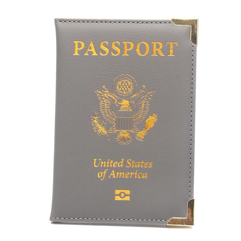 New US Passport Holder Leather Thin Passport Covers Golden Copper Corner Id Card Holder Plane Ticket Holder Travel Accessories