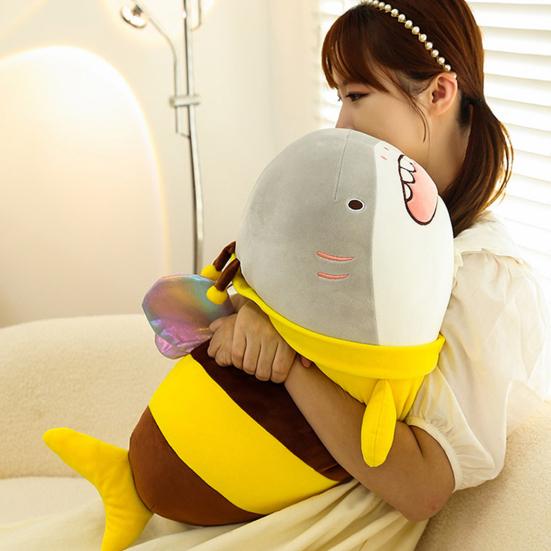 Shark Bee Plush Plushies Doll 2-in-1 Cross-dress Doll Hug Soft Cushion Soothing Pillow Companion Toy Stuffed