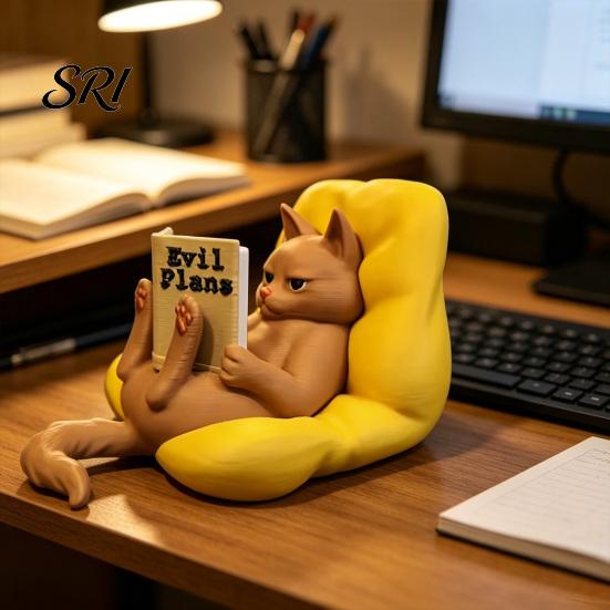 Home Decor Cat Reading Figurine 3D Printed Cute Lying Book Statue Detailed Model for Office Bookshelf Desktop Gifts Lovers Wear-resistant Ornament