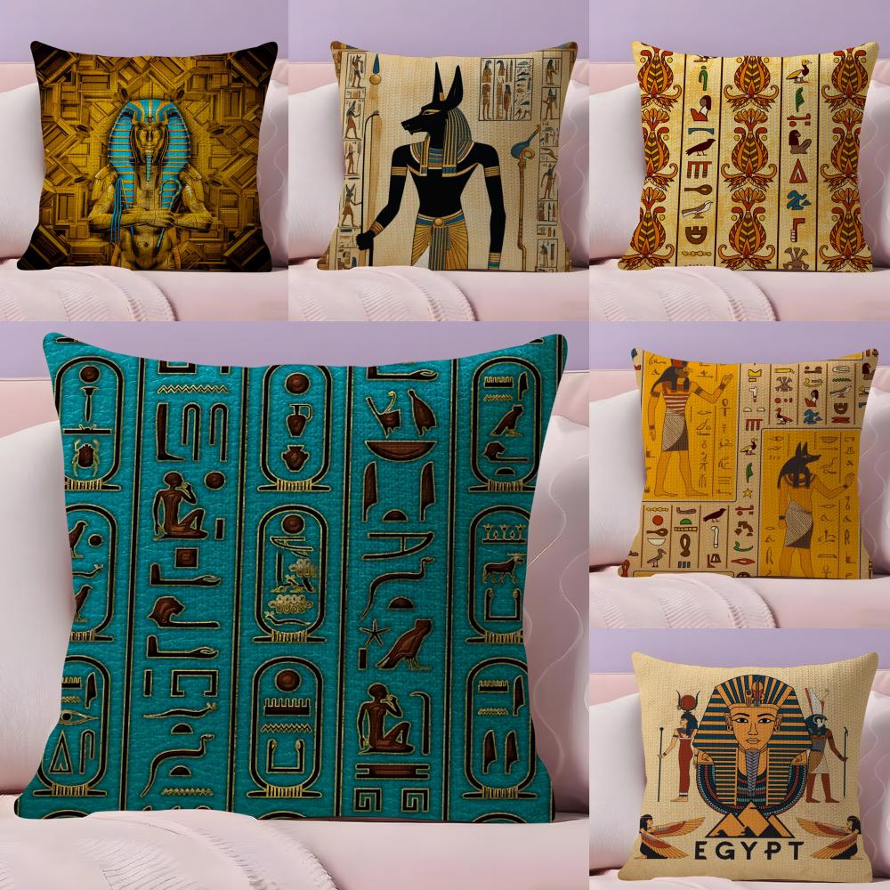 CCLOOCL Antikes Ägypten Anubis Kissenbezug Natürlicher Leinen Bio-Stoff Beidseitiger Druck Sofa Heimdekoration Atmungsaktiv
