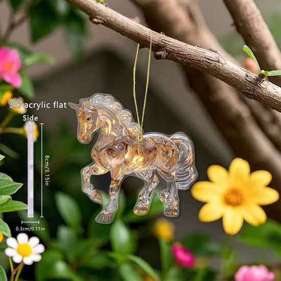 2D Acrylic Horse Pendant Flat Cartoon Horse Pendant Keychain Charm Colorful Horse Ornament for Backpack Christmas Tree Decoration