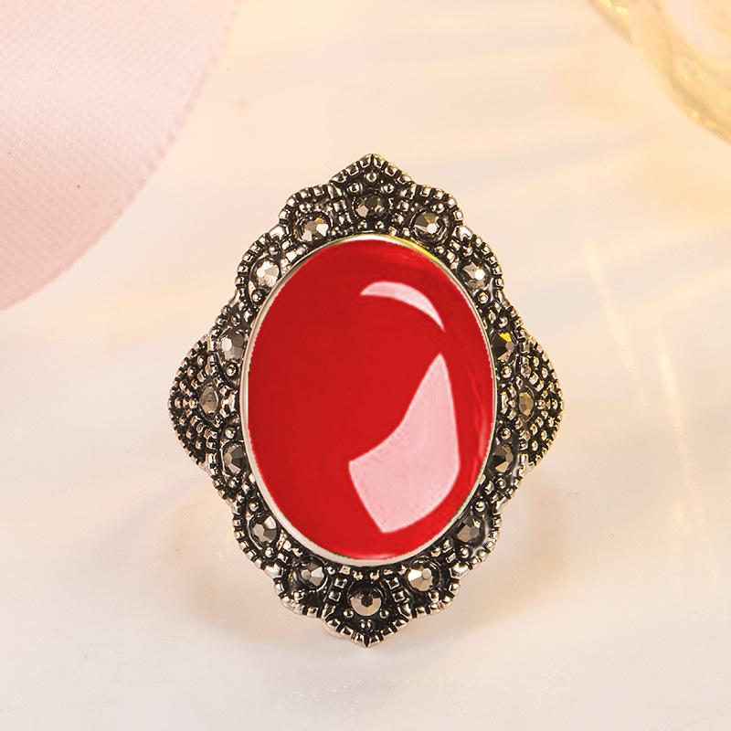 Thai Silver Black Gemstone Ring, Silver Domineering Ring, Green Rose Red, Blue Yellow Chalcedony Open Black Agate Ring, 2026