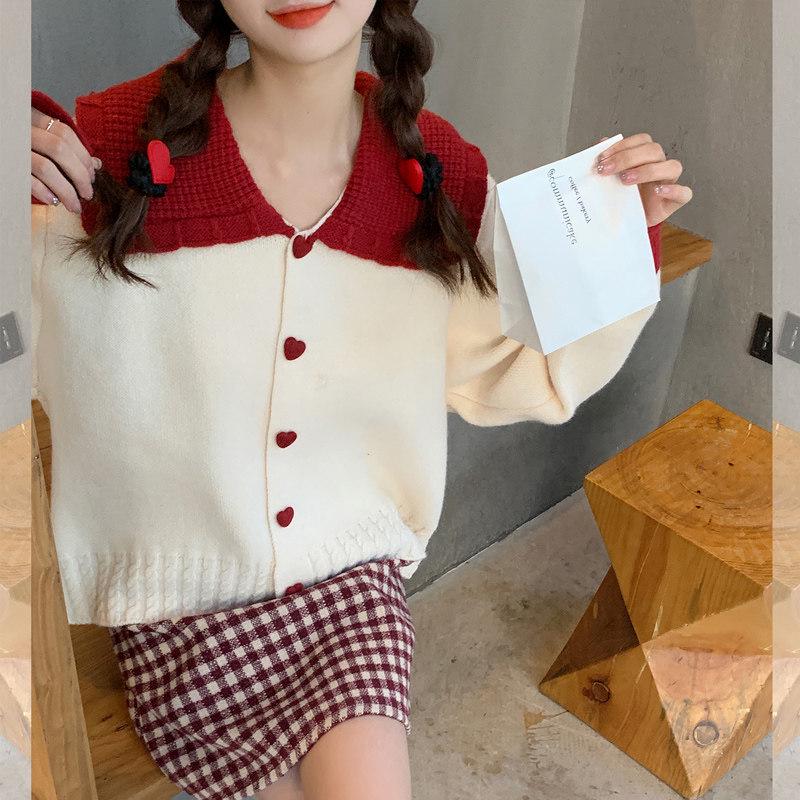 Women s New Year Red Sweater: Autumn/Winter Knit Cardigan with Sweet Doll Lapel, Petite Fit, Gentle First Love Style. Medium