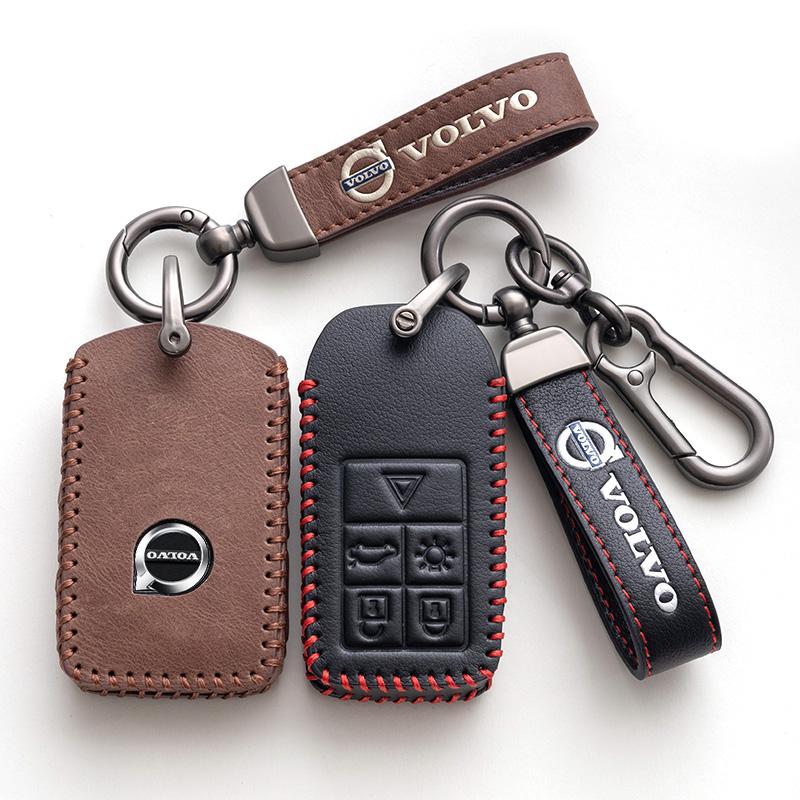 Leather Car Key Remote Cover Full Case For Volvo S60 S80 V60 XC60 XC70 S60L V40 XC90 Auto Keychain Protection Accessories Ring