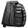 Winter Men's Cotton Thickened Coat Slim Fit Standing Collar Panel PU Leather Large Pocket Cotton Coat Men's Jacket