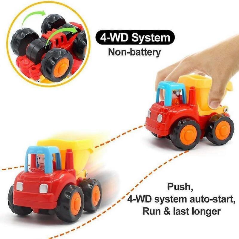 Friction Powered Cars Push and Go Trucks Construction Vehicles Toys Set of Tractor Bulldozer Dump Truck Cement Mixer for Baby Toddlers Infants Boys Gi