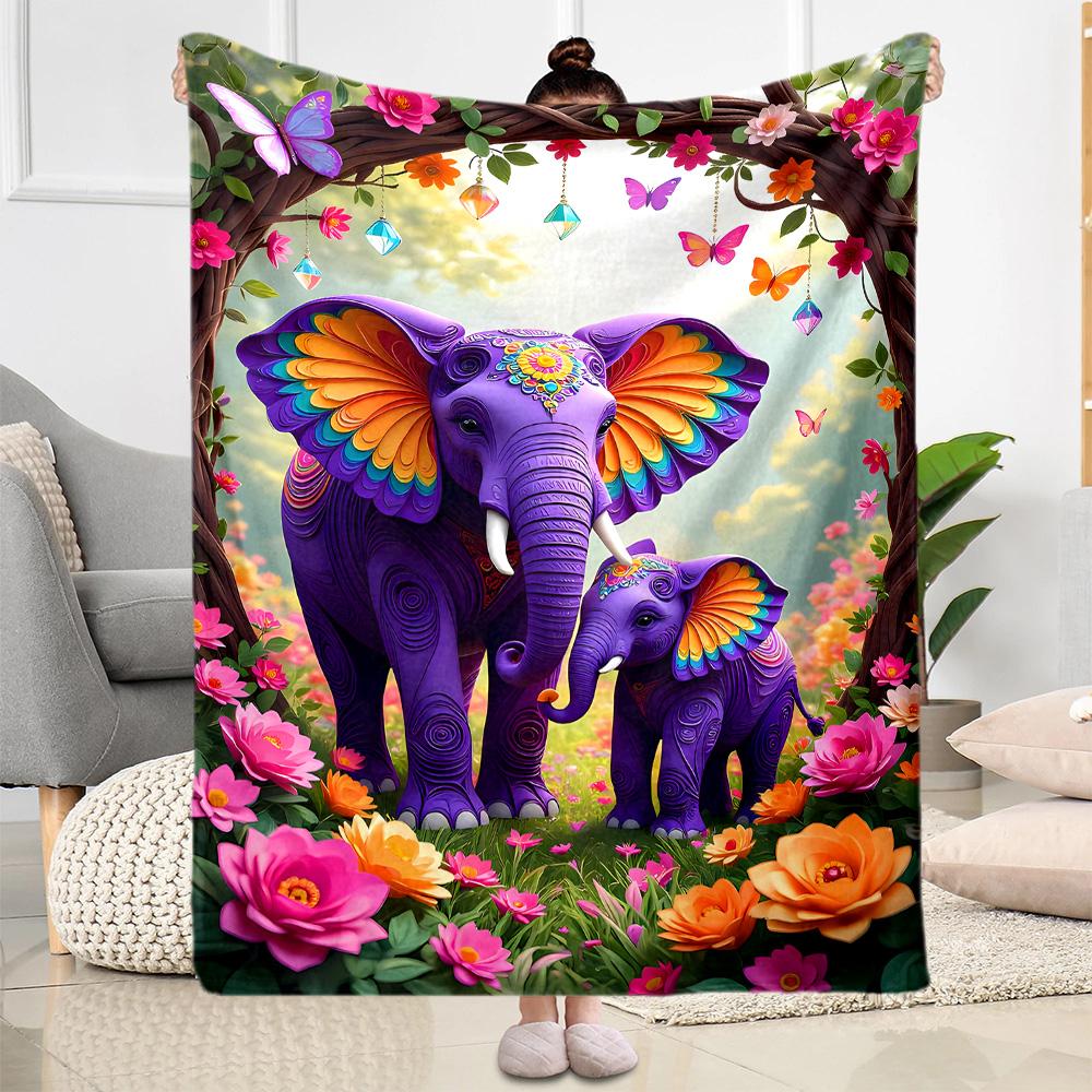 Colorful Elephant Garden Blanket Suitable for Offices, Travel, Living Rooms Also a Good Gift for Friends and Family Suitable for All Seasons.