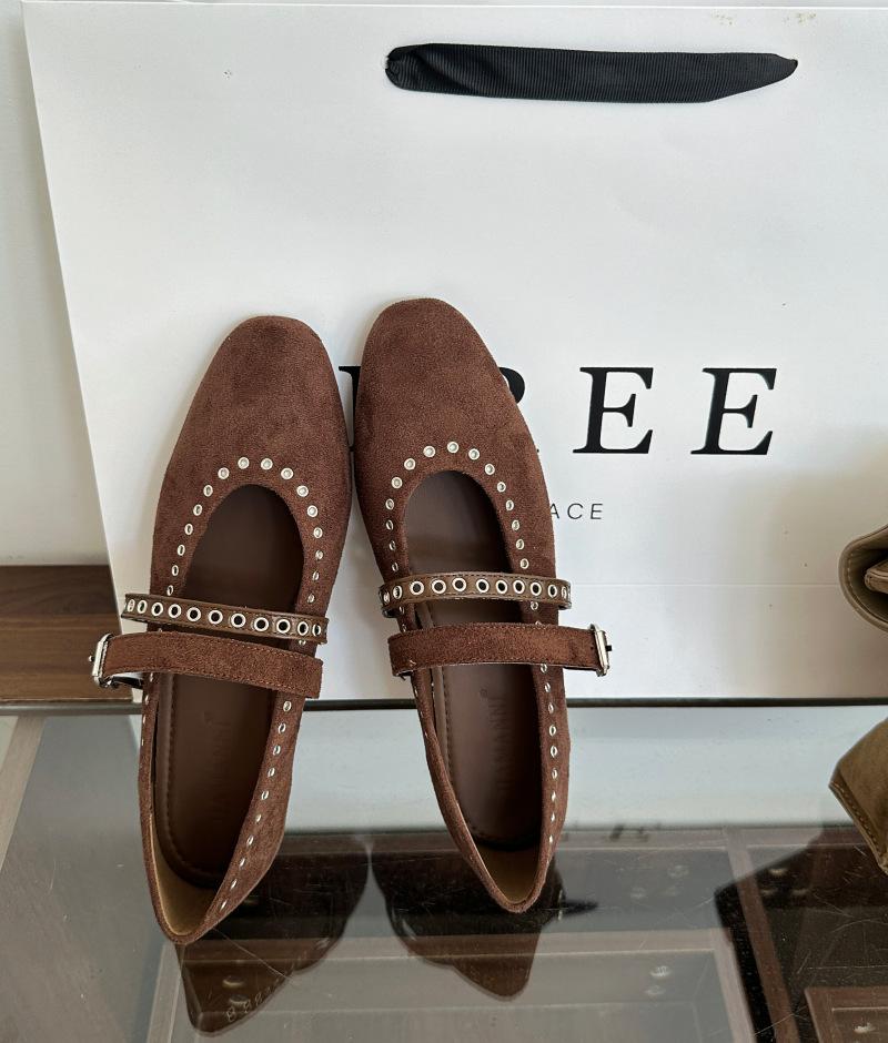 French Retro Niche Rivet Double Buckle Mary Jane Flat Single Shoes Women's 2025 New Korean Version of Soft-soled Ballet Ladyshoes