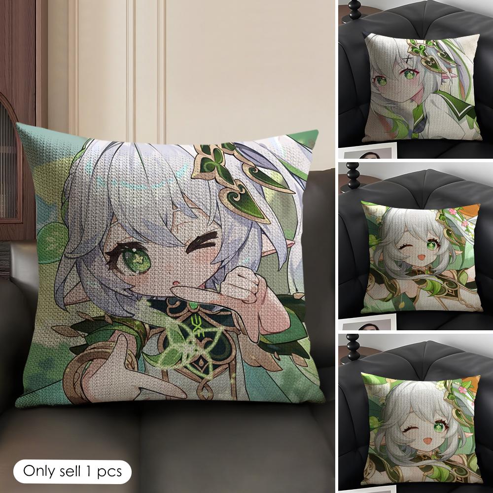 Nahida Genshin Impact Cute Cushion Cover Natural Linen Organic Fabric DoubleSided Printing Sofa Home Decor Gift Pillow Case