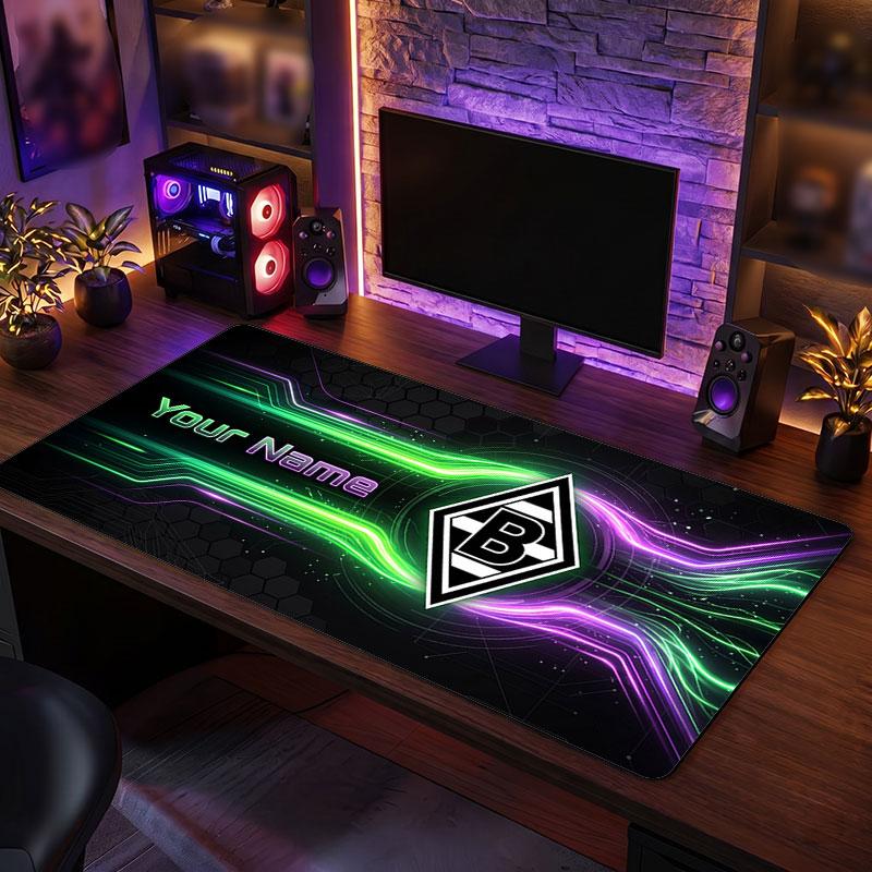 Borussia Mönchengladbach Individuelles Großes Mauspade, Personalisierter Namens-Textdruck, Fußball-Logo Rutschfeste Schreibtischmatte Gaming-Geschenk