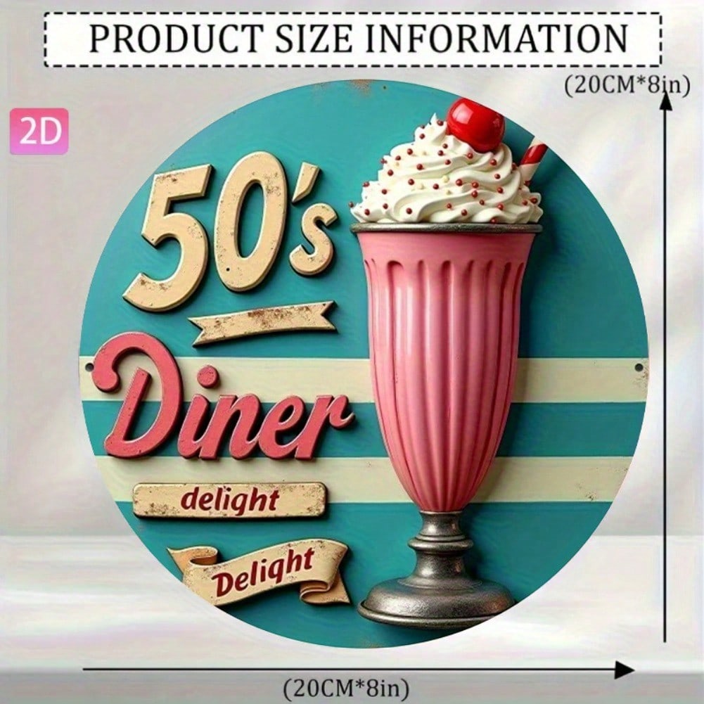 Vintage Pink Ice Cream Metal Wall Sign Retro 50s Diner Decor 7.87 Inch Kitchen Bar Cafe 20x20 разноцветный