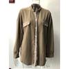 Autumn Women's Asymmetrical Shirt Jacket, Notched Lapel & Patch Pocket Design Casual Oversized Blouse for Daily Streetwear