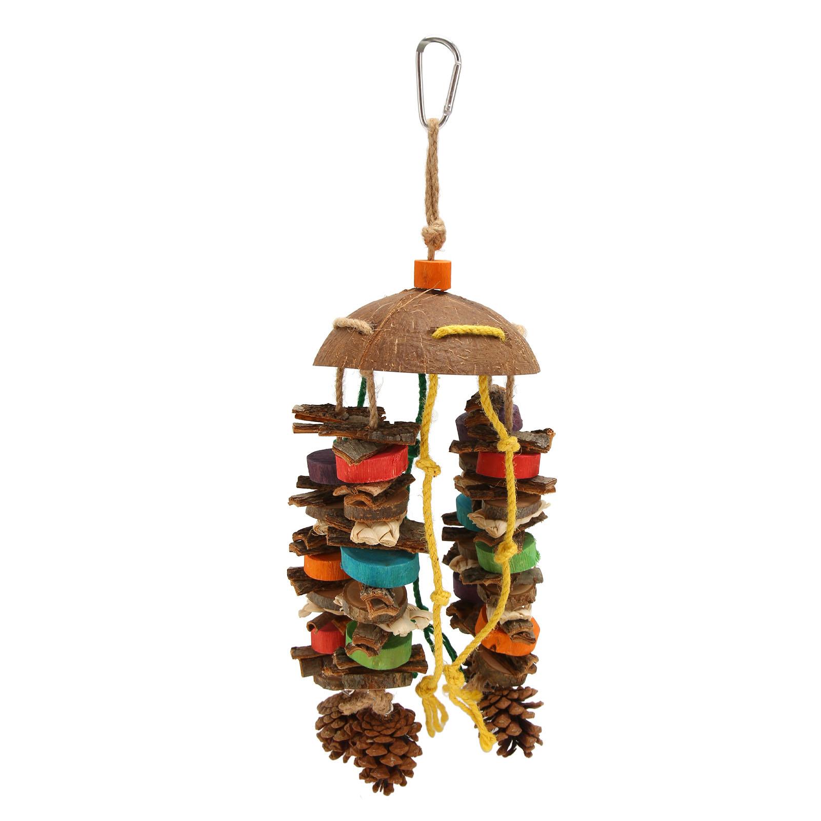 

Bird Parrot Cage Toys Coconut Shell Colorful Wood Blocks Bird Chewing Toy for Large Medium Parrot Birds