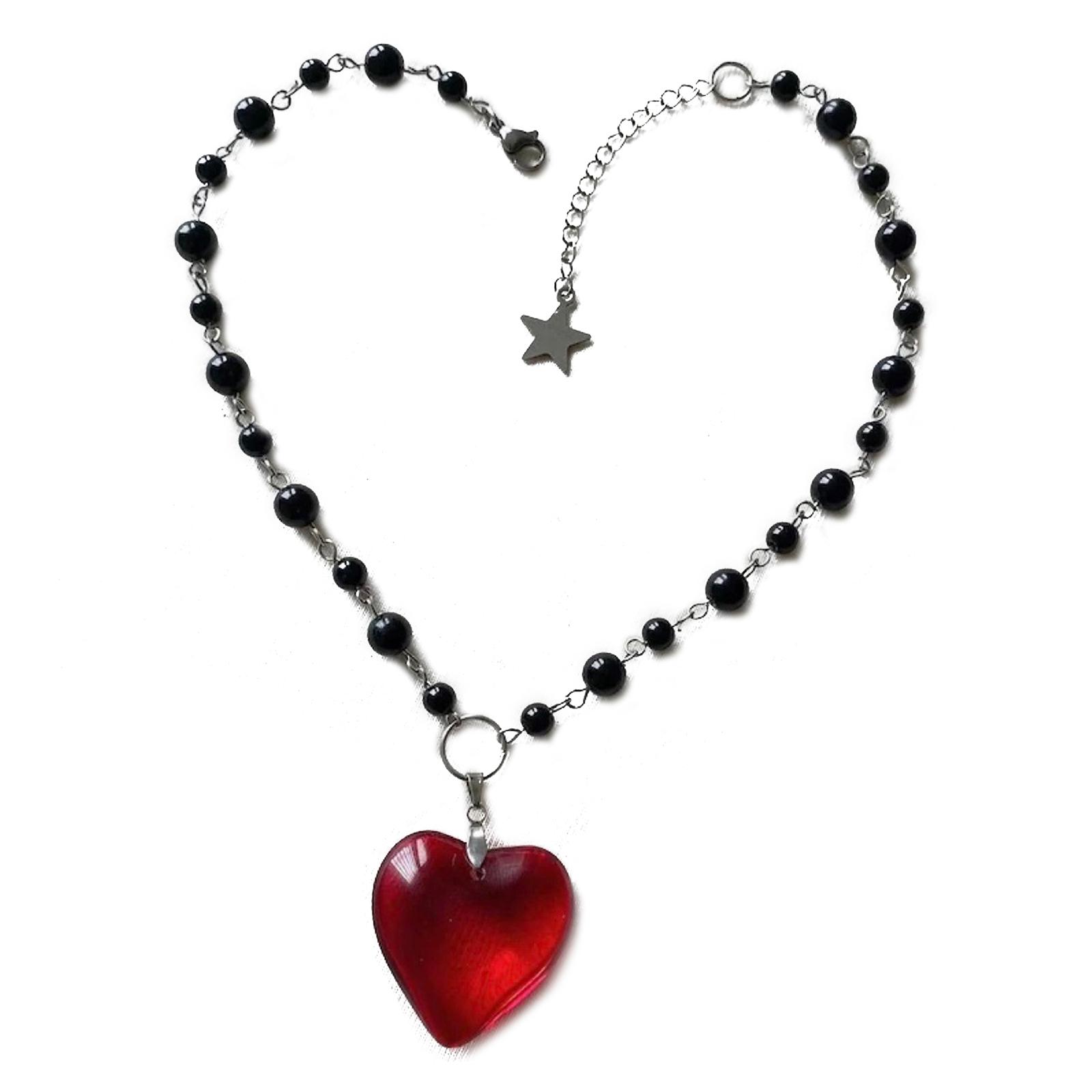 Solid Glass Heart Necklace Crystal Love Heart Charm Necklace with Bead Chain Hip-hop Clavicle Choker Punk Party Ornament 1