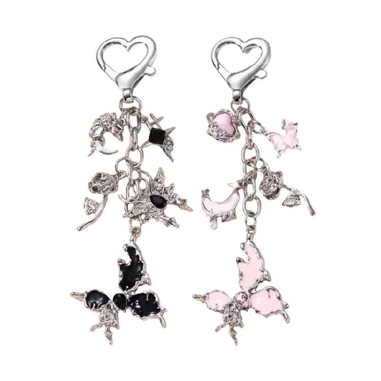 Contemporary Ribbon Keychain Minimalist Black Alloy Jewelry For Daily Use Stylish Women's Accessory Gift Set